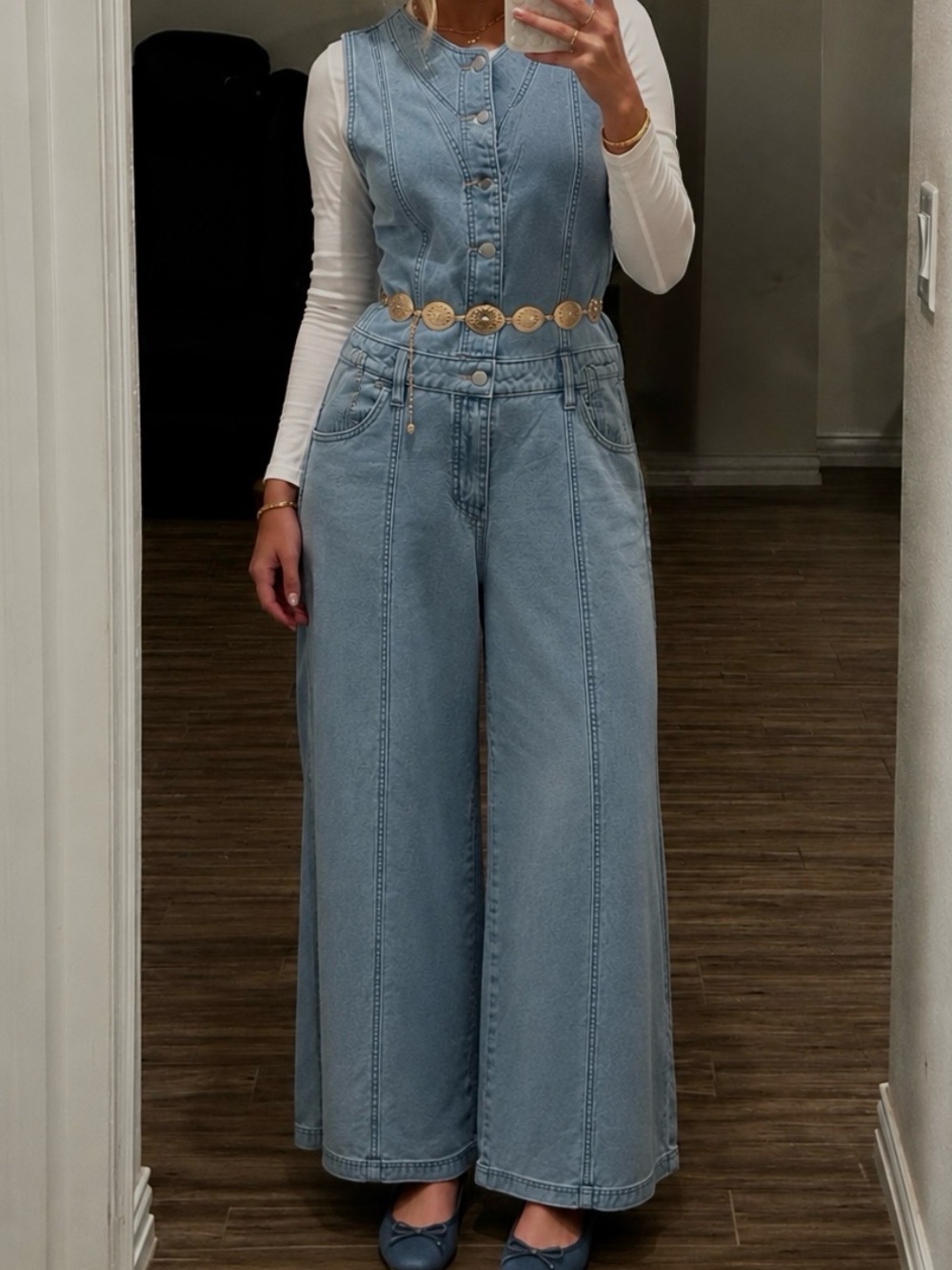 Light Blue Wide-Leg Denim Jumpsuit Jeans - Casual Chic